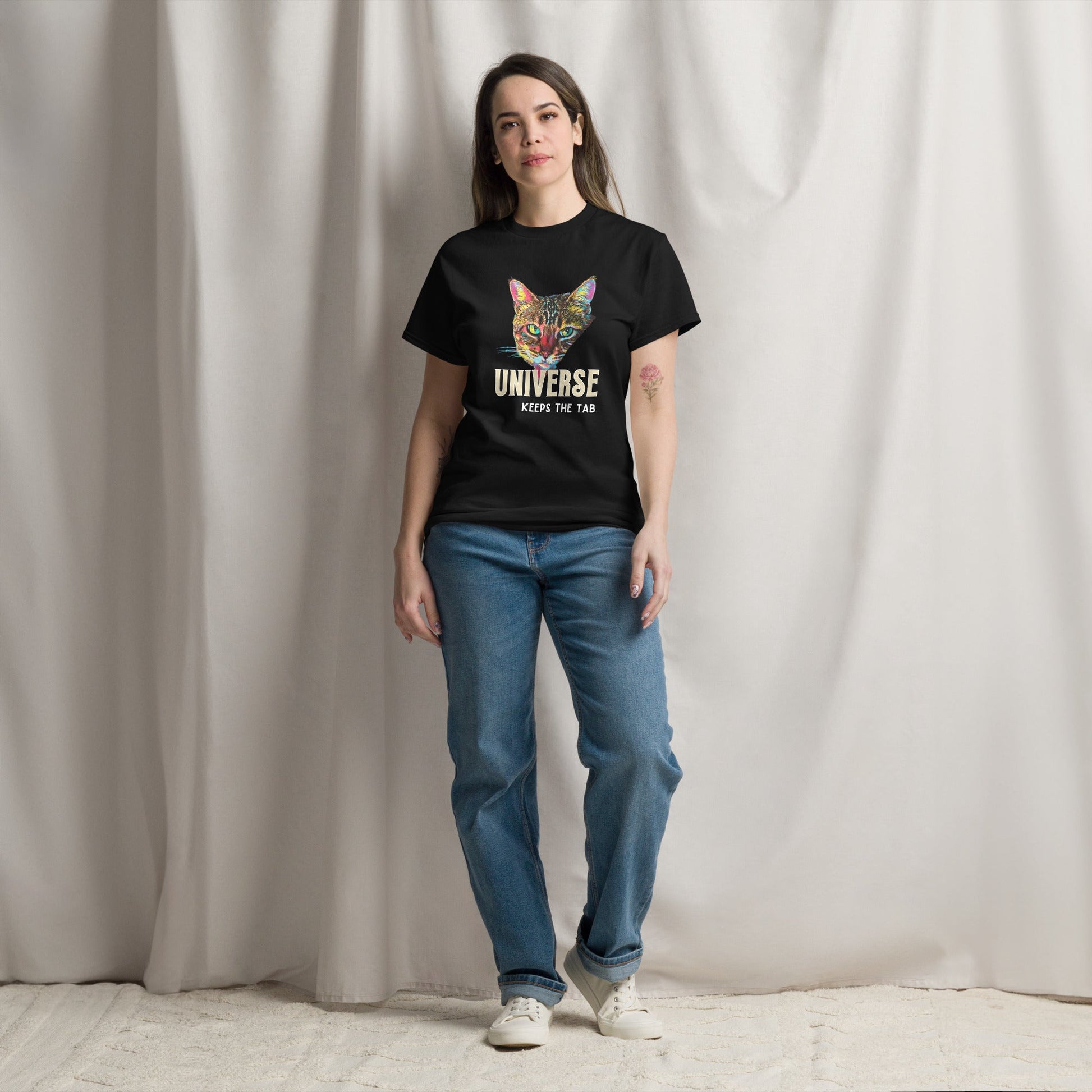 Universe Keeps the Tab Unisex Classic Tee - My Social Cat Bonafide Boutique LLCUniverse Keeps the Tab Unisex Classic TeeT-shirtMy Social Cat Bonafide Boutique LLCScatkarma