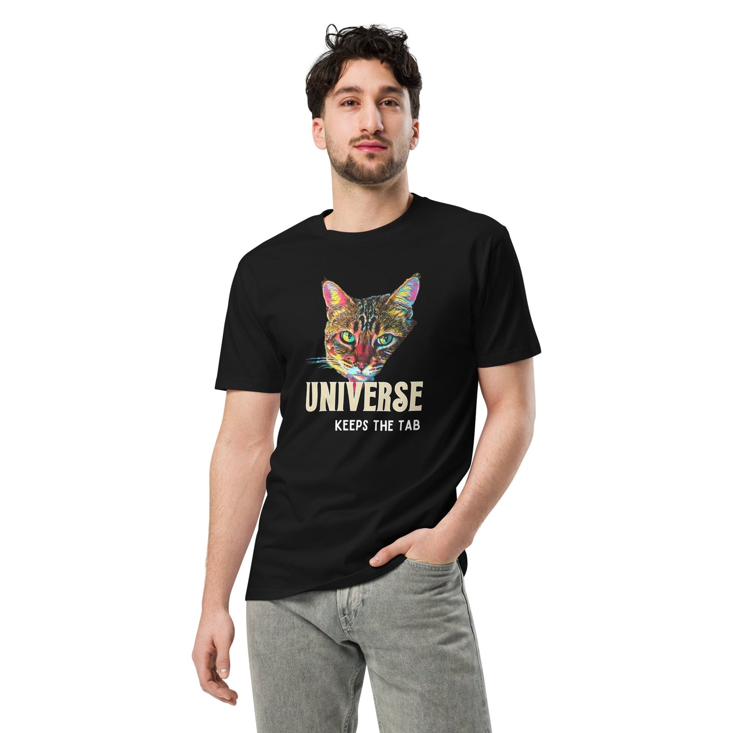 Universe Keeps the Tab Unisex Premium Tee - My Social Cat Bonafide Boutique LLCUniverse Keeps the Tab Unisex Premium TeeT-shirtMy Social Cat Bonafide Boutique LLCScatkarma