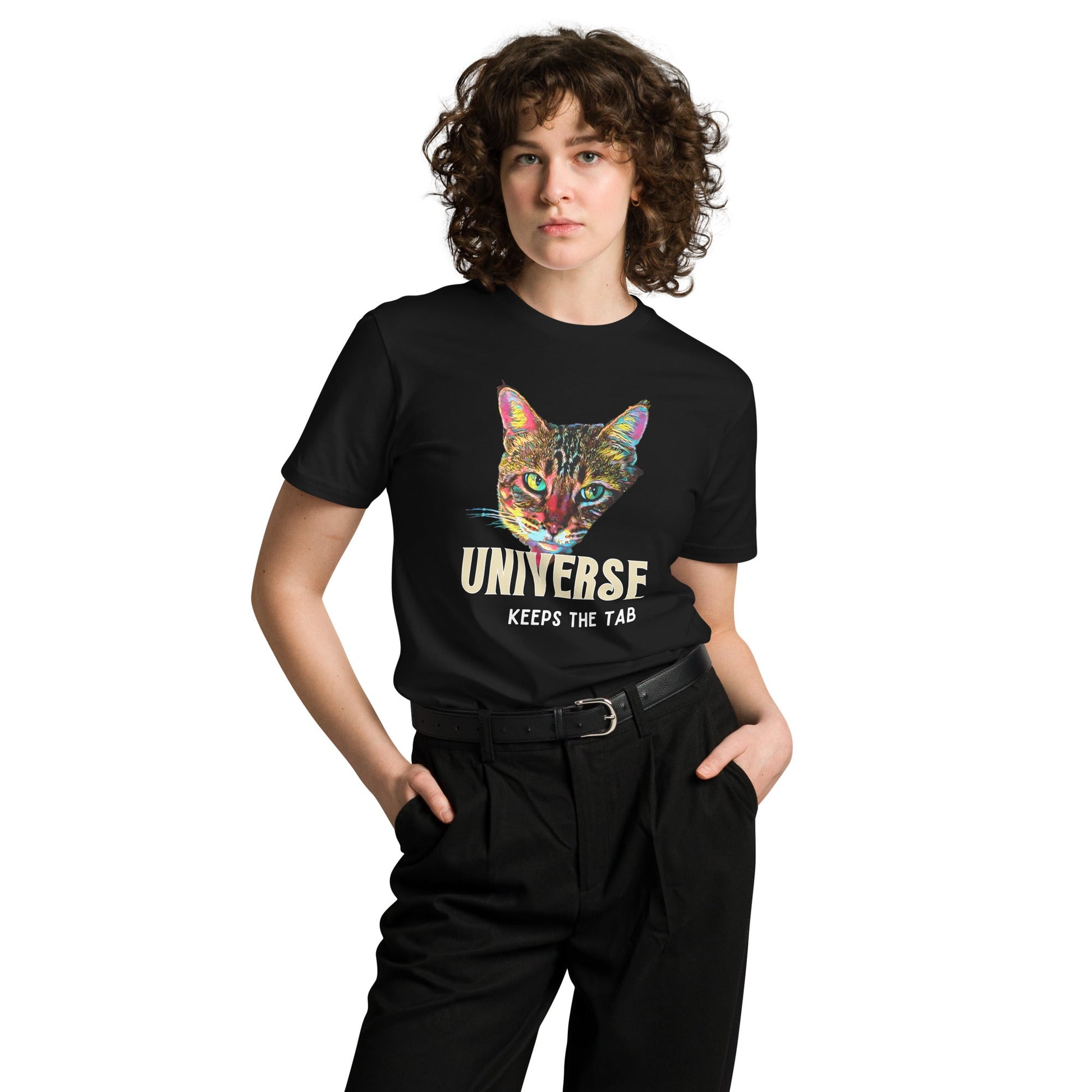 Universe Keeps the Tab Unisex Premium Tee - My Social Cat Bonafide Boutique LLCUniverse Keeps the Tab Unisex Premium TeeT-shirtMy Social Cat Bonafide Boutique LLCScatkarma