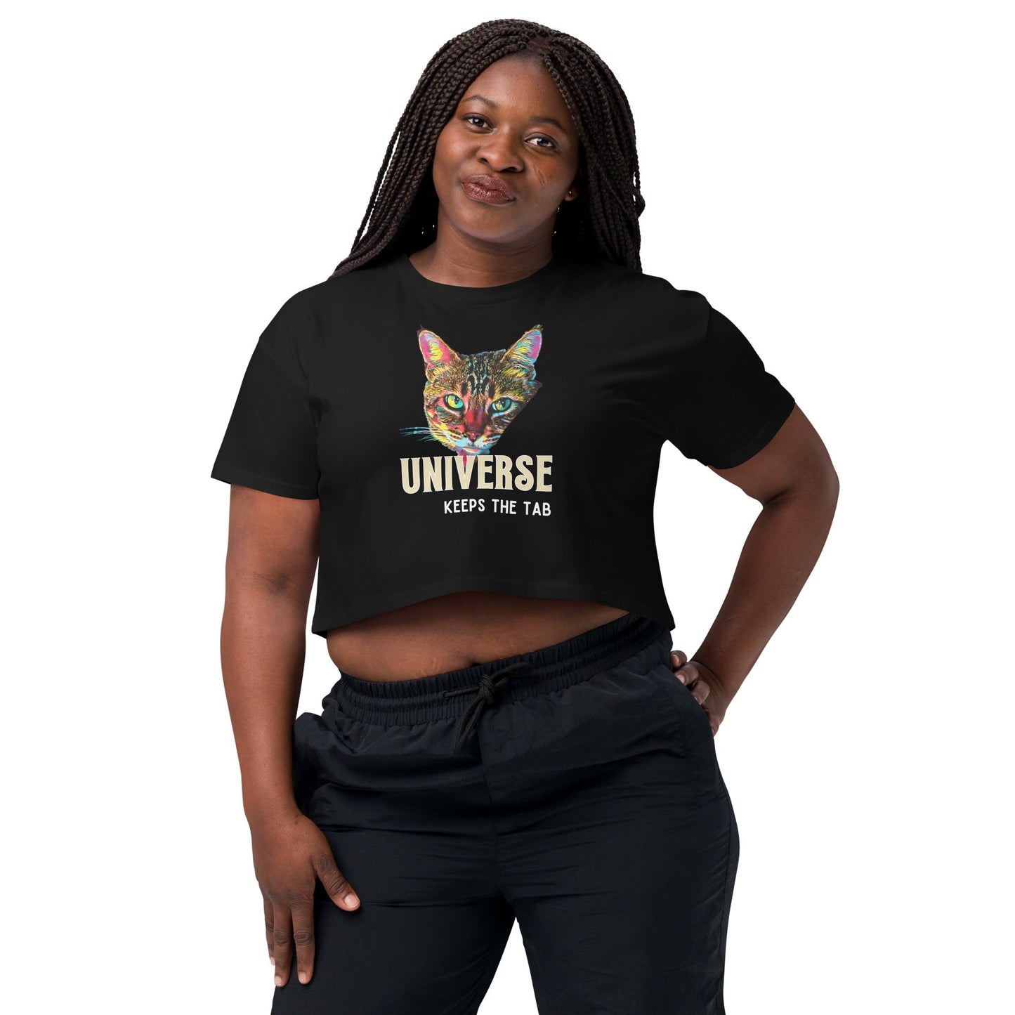 Universe Keeps the Tab Women’s Crop Top - My Social Cat Bonafide Boutique LLCUniverse Keeps the Tab Women’s Crop Topcrop topMy Social Cat Bonafide Boutique LLCBlackXScatshirt