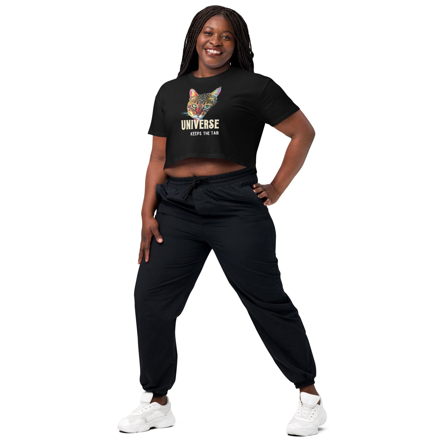 Universe Keeps the Tab Women’s Crop Top - My Social Cat Bonafide Boutique LLCUniverse Keeps the Tab Women’s Crop Topcrop topMy Social Cat Bonafide Boutique LLCBlackXScatshirt