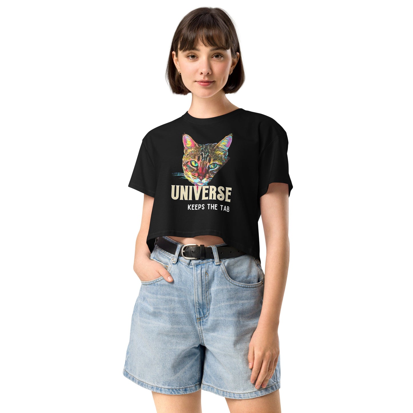 Universe Keeps the Tab Women’s Crop Top - My Social Cat Bonafide Boutique LLCUniverse Keeps the Tab Women’s Crop Topcrop topMy Social Cat Bonafide Boutique LLCBlackXScatshirt
