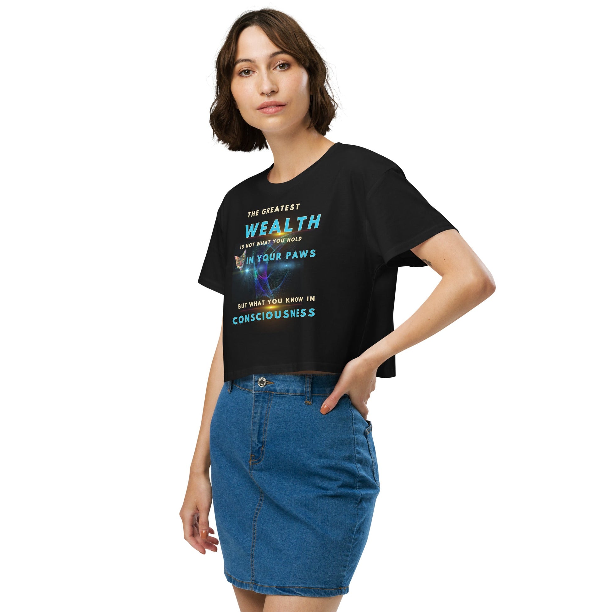Wealth is Consciousness Women’s Crop Top - My Social Cat Bonafide Boutique LLCWealth is Consciousness Women’s Crop TopT-shirtMy Social Cat Bonafide Boutique LLCBlackScropshirt