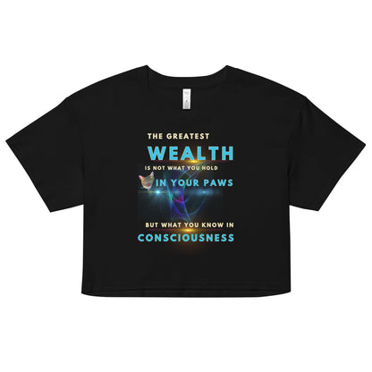 Wealth is Consciousness Women’s Crop Top - My Social Cat Bonafide Boutique LLCWealth is Consciousness Women’s Crop TopT-shirtMy Social Cat Bonafide Boutique LLCBlackScropshirt