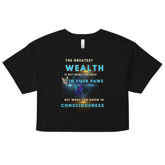 Wealth is Consciousness Women’s Crop Top - My Social Cat Bonafide Boutique LLCWealth is Consciousness Women’s Crop TopT-shirtMy Social Cat Bonafide Boutique LLCBlackScropshirt