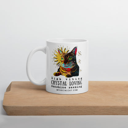 white glossy mug 11oz cutting board, cat design, mysocialcat.com