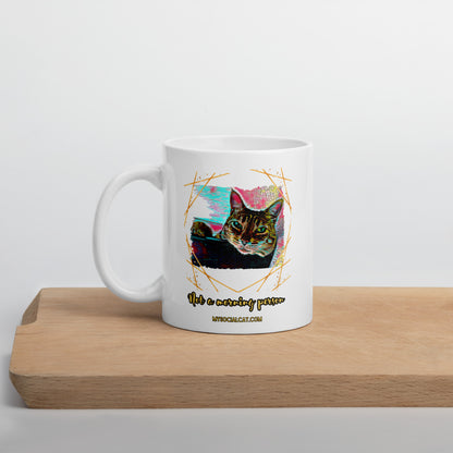 white ceramic mug with cat graphic not a morning person buy mysocialcat.com
