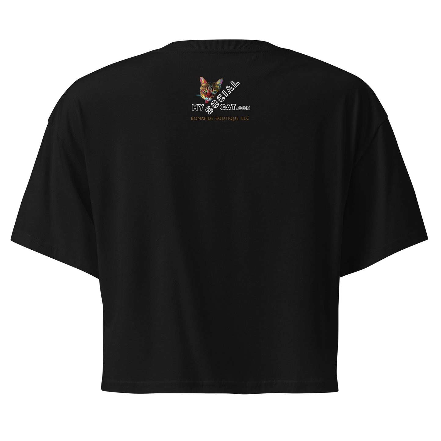 Black t-shirt with a colorful skull design on the back against a white background