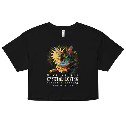 womens crop top black cat design, mysocialcat.com