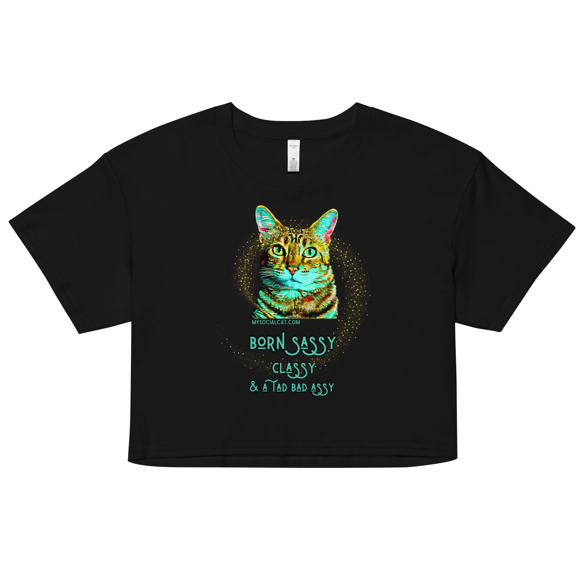 Sassy, The Black Cat Black shipping Crew Neck Crop Tee