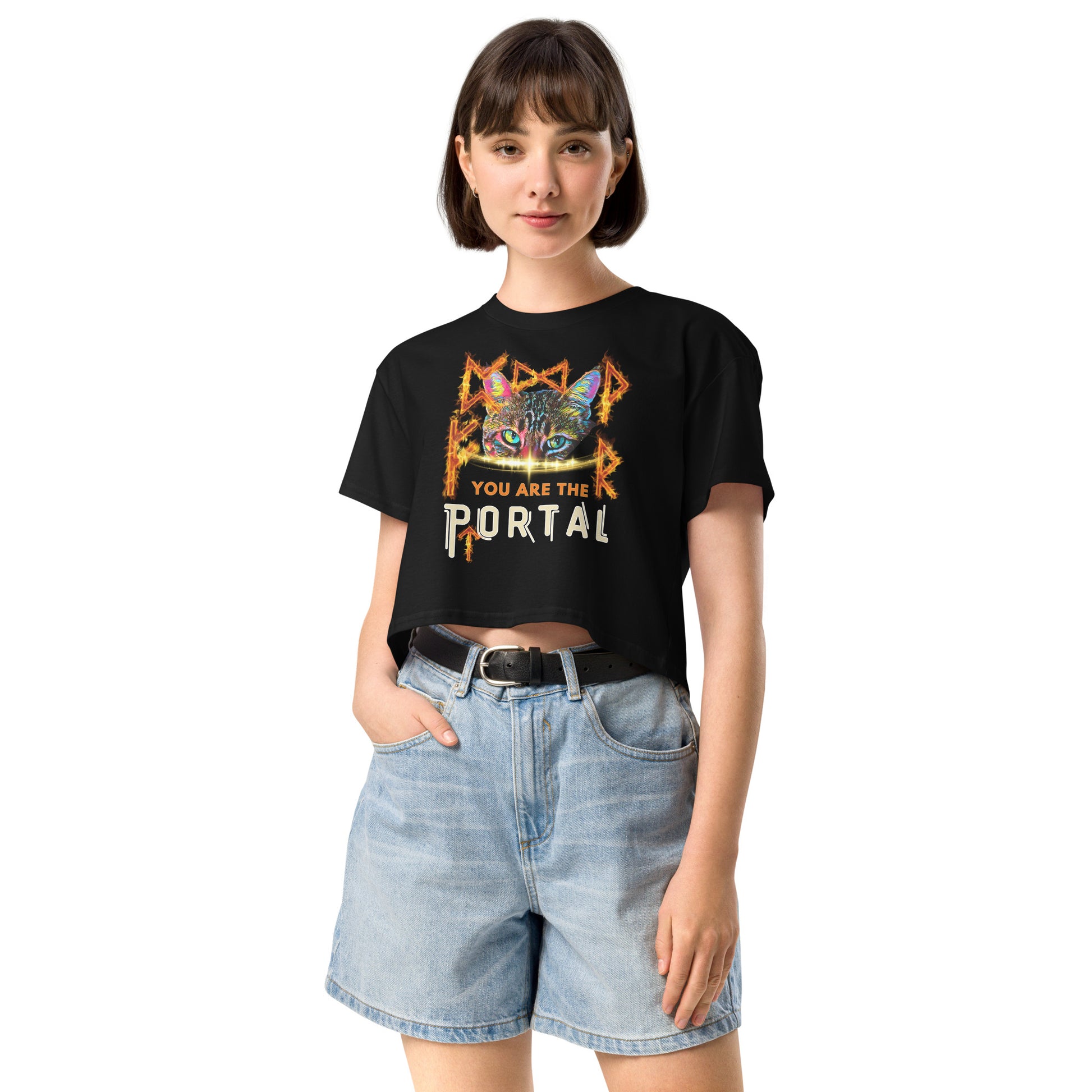 crop top black women cat portal