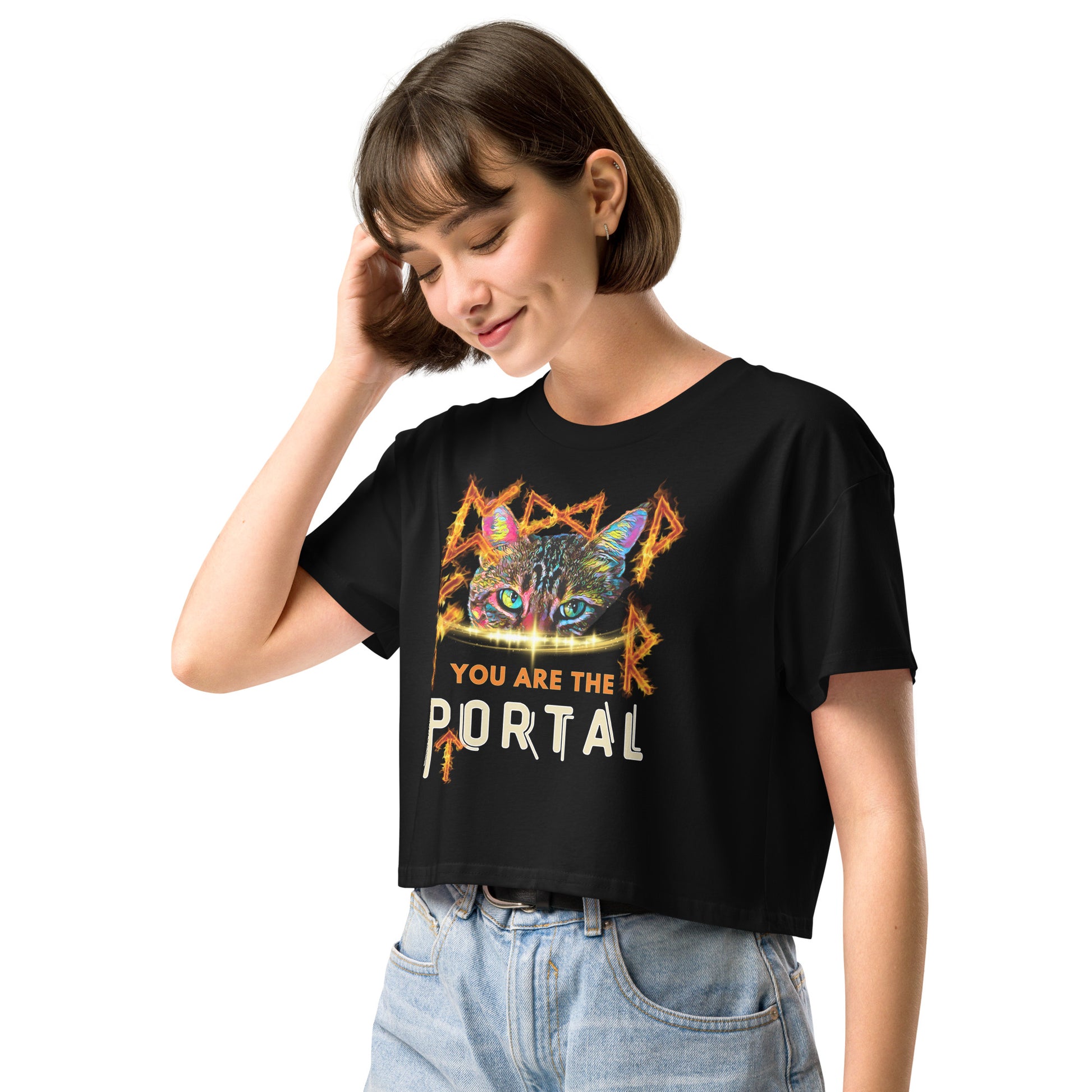 crop top black women cat portal
