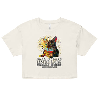 womens crop top ecru cat design, mysocialcat.com