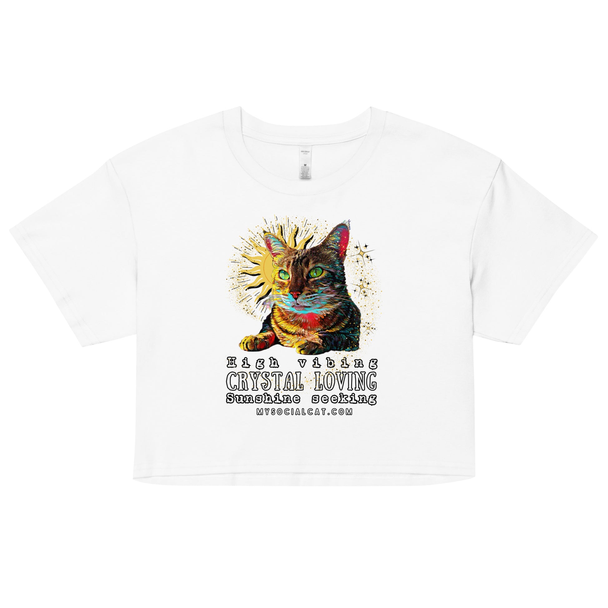 womens crop top white cat design, mysocialcat.com