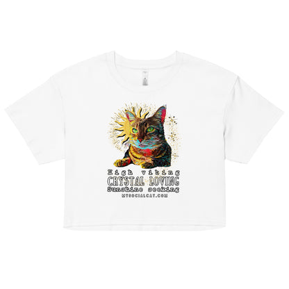 womens crop top white cat design, mysocialcat.com