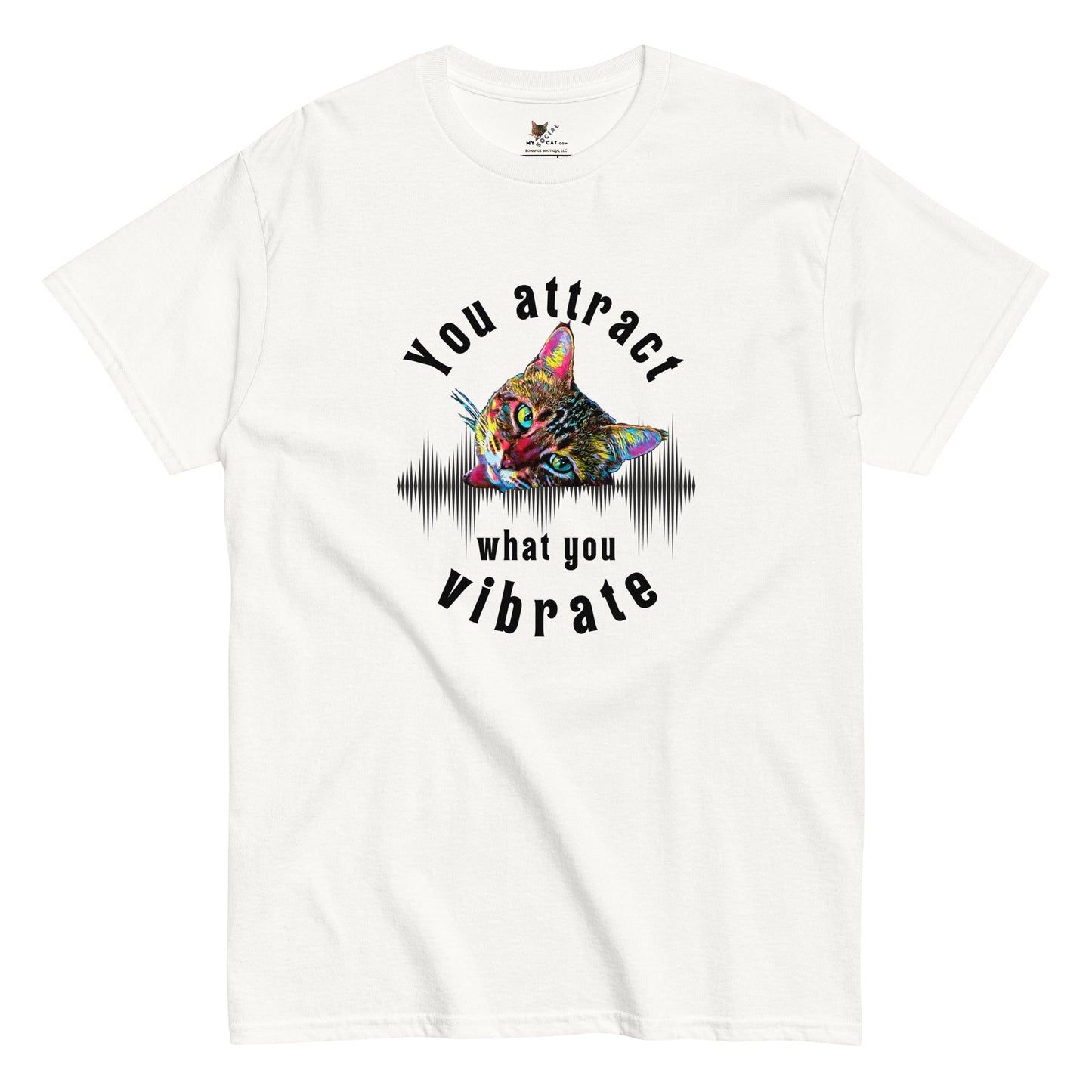 You Attract What You Vibrate Unisex Classic Tee - My Social Cat Bonafide Boutique LLCYou Attract What You Vibrate Unisex Classic TeeT-shirtMy Social Cat Bonafide Boutique LLCWhiteSattractcat