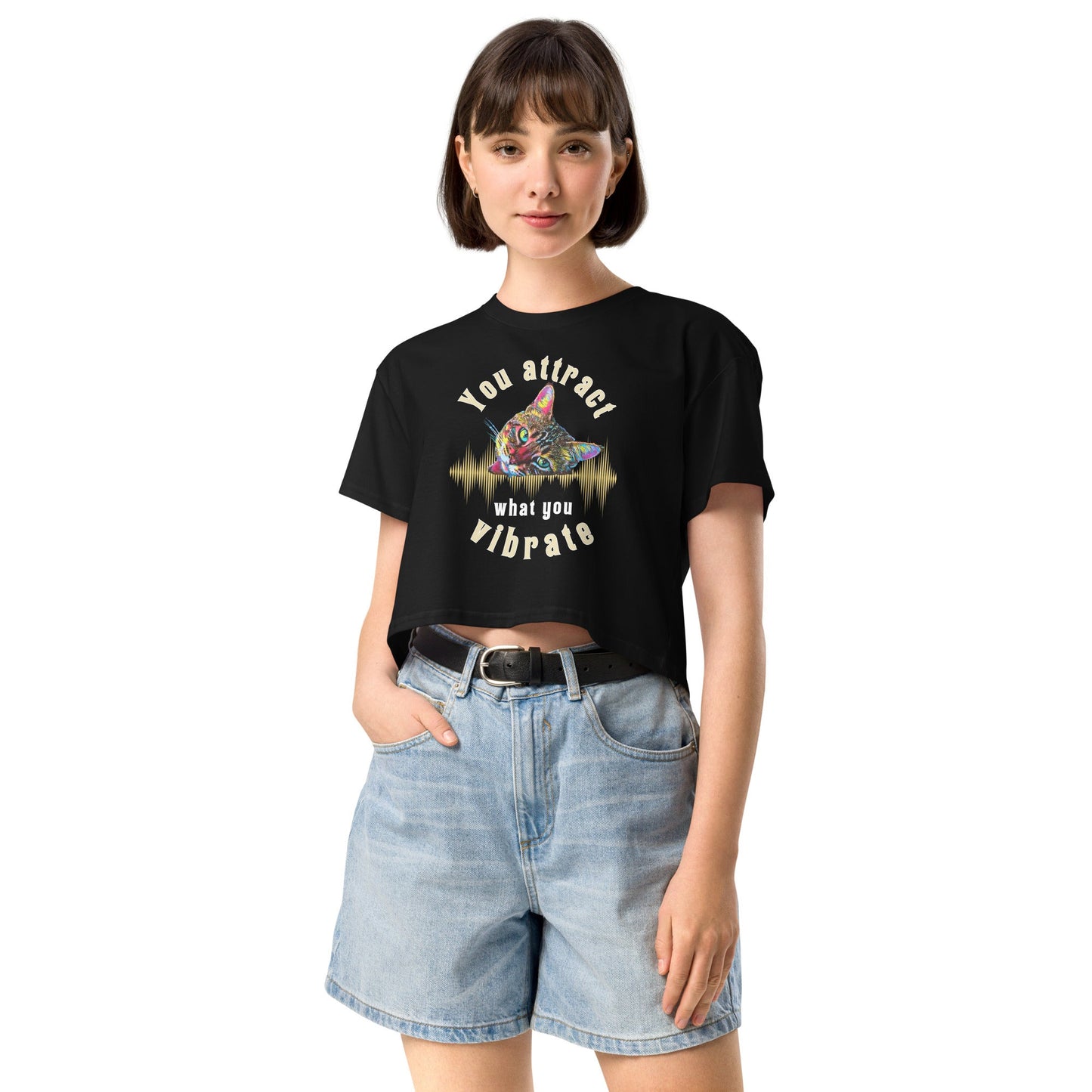 You Attract What You Vibrate Women’s Crop Top - My Social Cat Bonafide Boutique LLCYou Attract What You Vibrate Women’s Crop Topcrop topMy Social Cat Bonafide Boutique LLCBlackXSattractcat