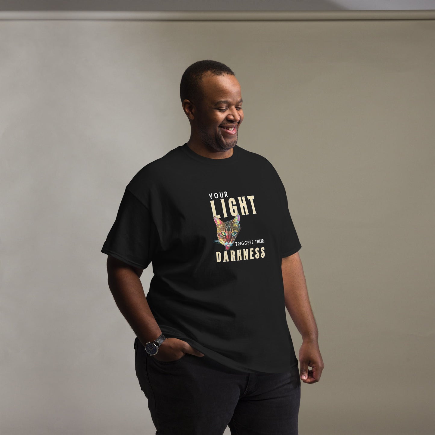 Your Light Triggers Their Darkness Unisex Classic Tee - My Social Cat Bonafide Boutique LLCYour Light Triggers Their Darkness Unisex Classic TeeT-shirtMy Social Cat Bonafide Boutique LLCScatdarkness