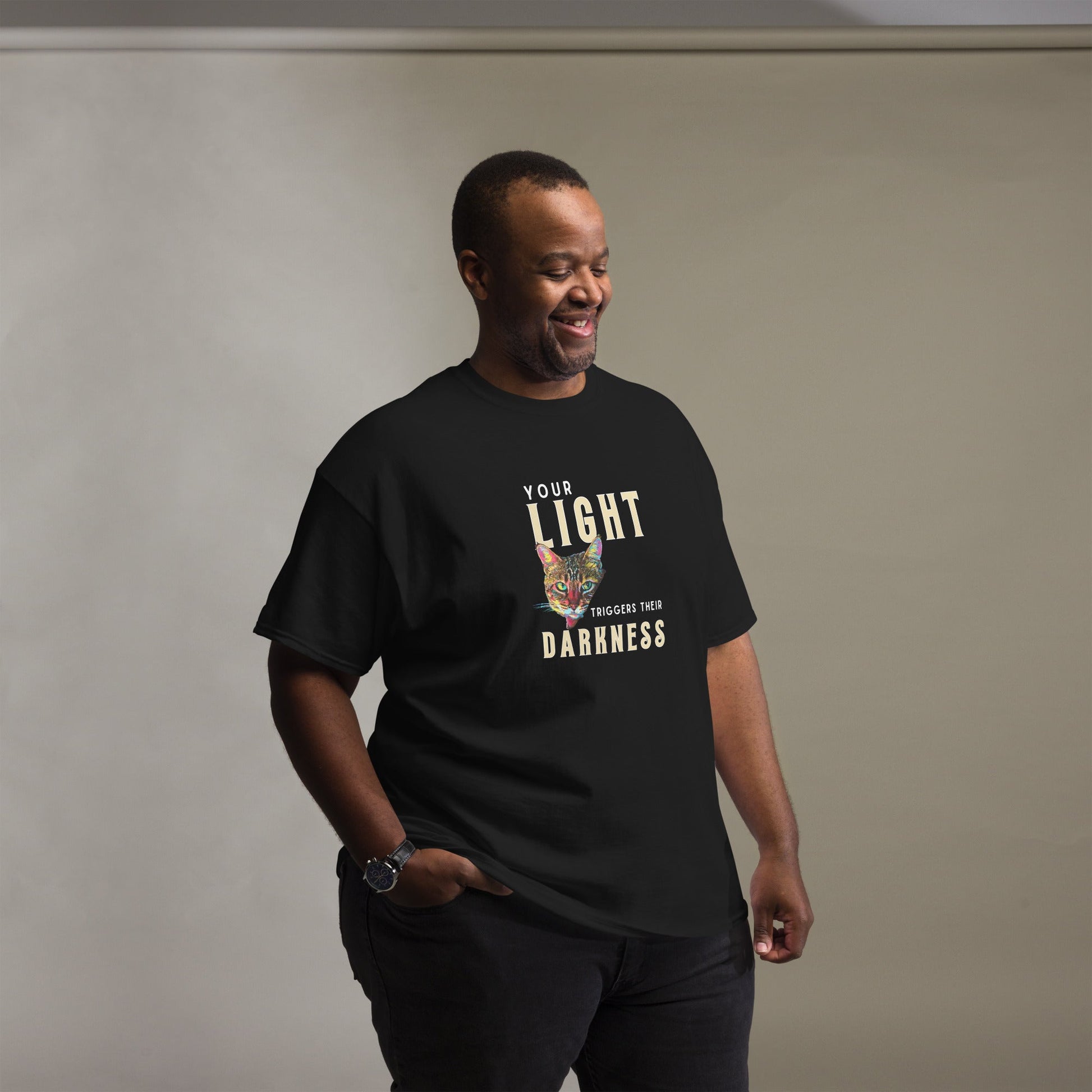 Your Light Triggers Their Darkness Unisex Classic Tee - My Social Cat Bonafide Boutique LLCYour Light Triggers Their Darkness Unisex Classic TeeT-shirtMy Social Cat Bonafide Boutique LLCScatdarkness